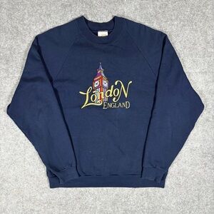 Vintage London England Embroidered Crewneck Sweatshirt Navy L